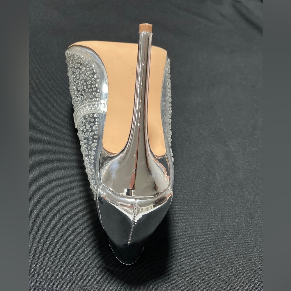 STEVE MADDEN Rhinestone Clear Plastic / Silver Stilettos High Heels 6.5 - Picture 7 of 16